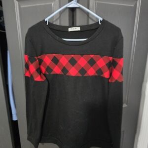 Black Sweater with Red Plaid Stripe